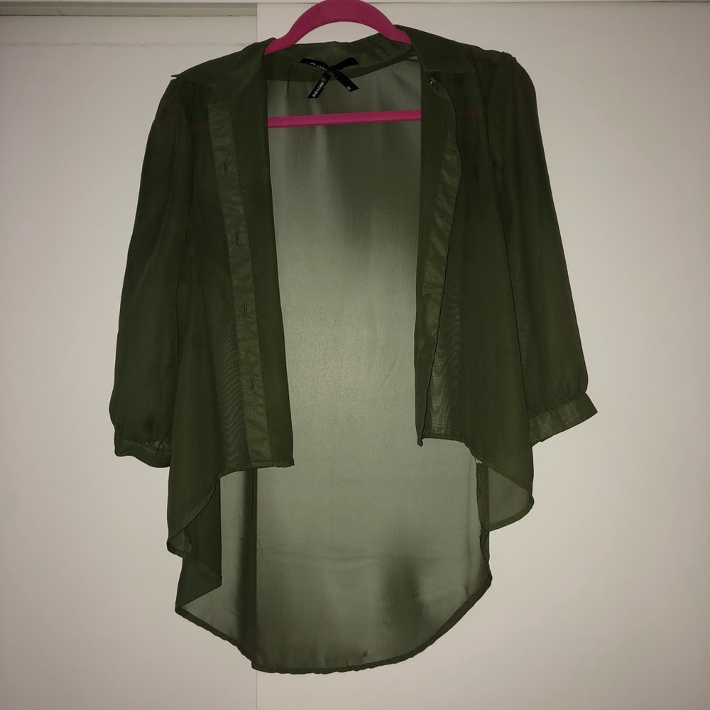 Olive Sheer Button Shirt